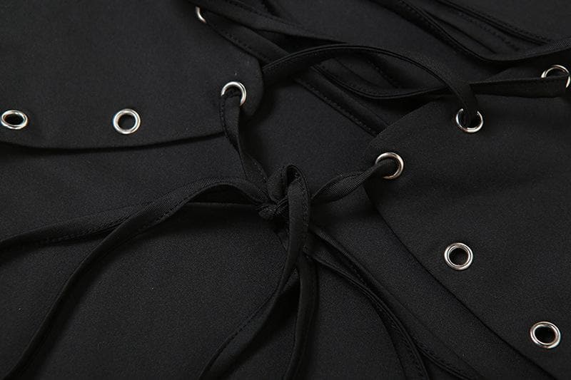 Lace up solid ruffle backless irregular tube mini dress - View 6