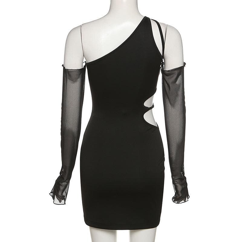 Long mesh sleeve off shoulder hollow out irregular dress - View 5