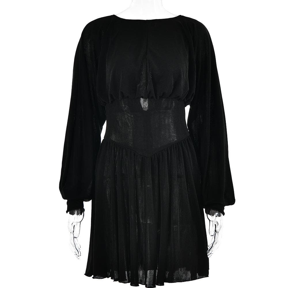 Boat Neck Long Sleeve Drop Waist Fit and Flare Mini Dress - View 4