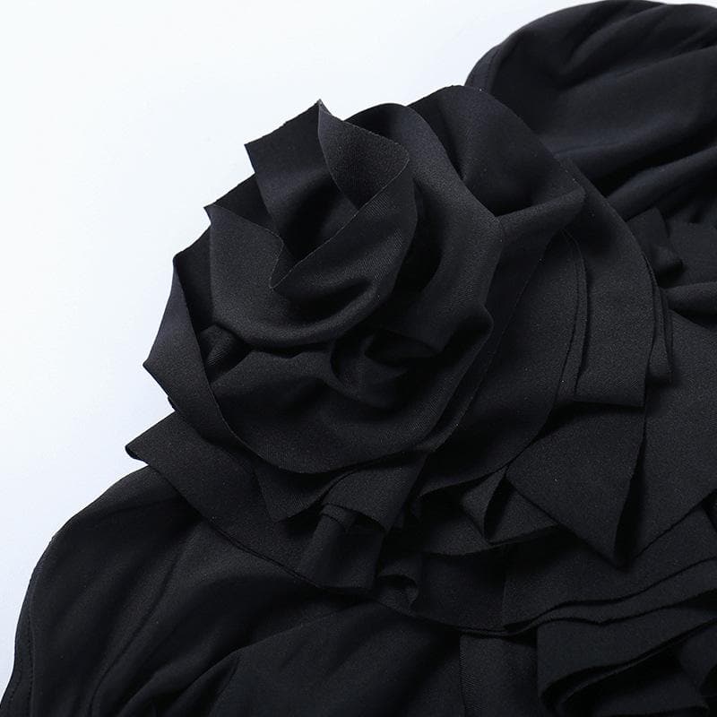 Strapless Ruched Floral Applique Ruffle Bodycon Mini Dress - View 7