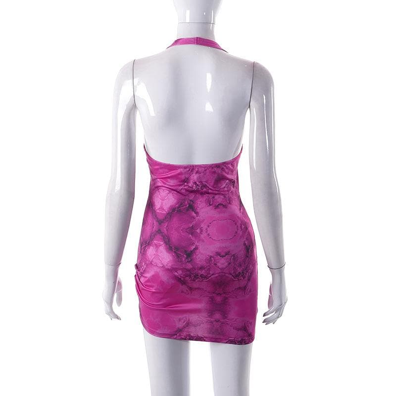 Halter Neck Corset Ruched Drawstring Backless Bodycon Mini Dress - View 5