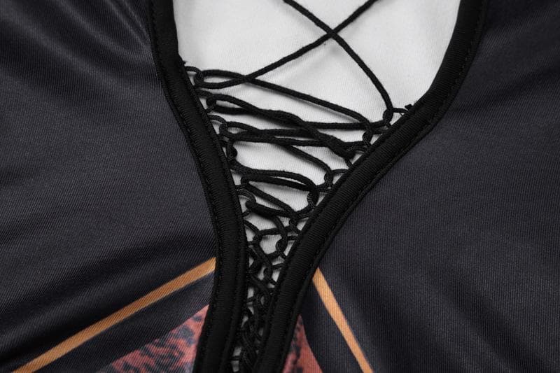 Lace up contrast print slit backless tube maxi dress - View 7