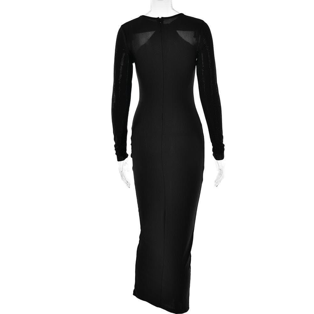 Long sleeve beaded zip-up hollow out patchwork maxi dress - View 6