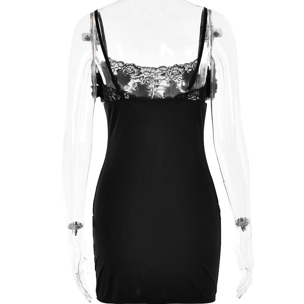 Flower Applique Lace Trim Square Neck Bodycon Mini Dress - View 5