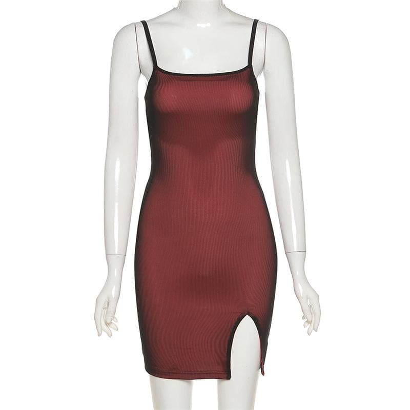Mesh slit square neck irregular backless cami mini dress - View 9