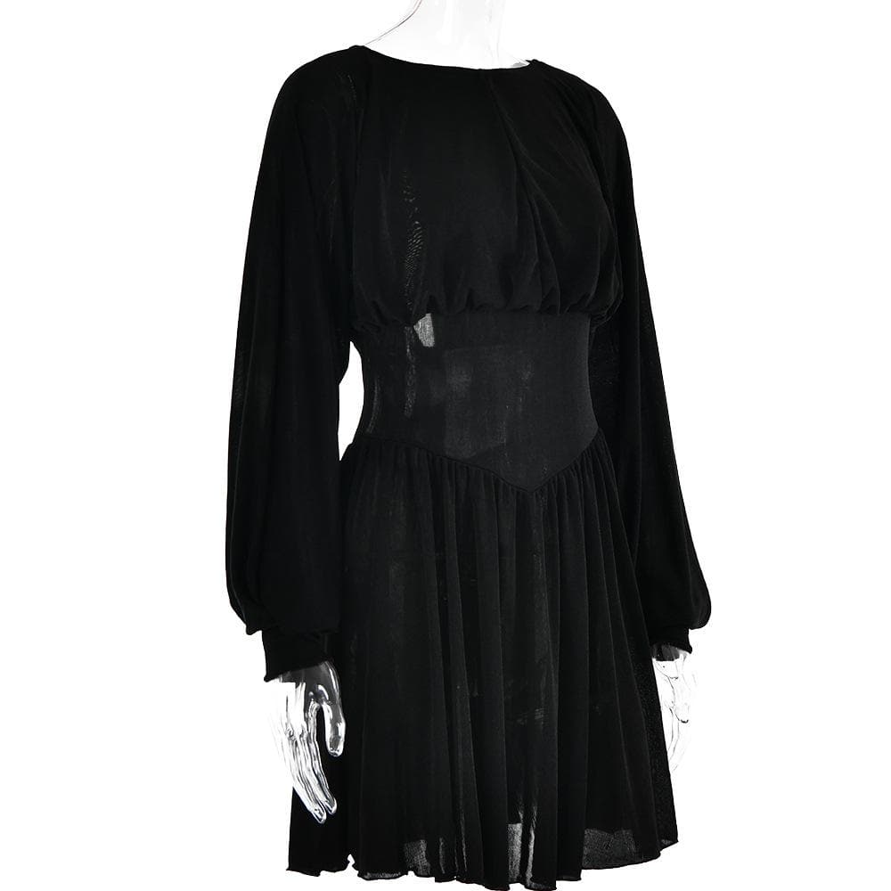 Boat Neck Long Sleeve Drop Waist Fit and Flare Mini Dress - View 5