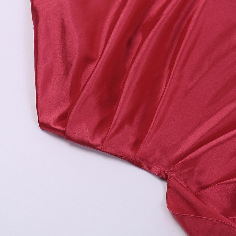 Slit solid satin one shoulder irregular ruched maxi dress - View 5