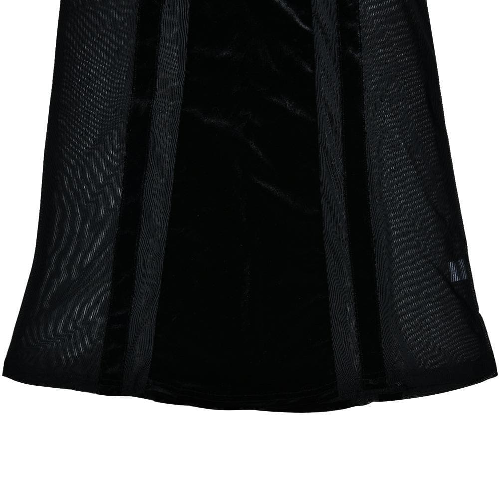 Mesh patchwork velvet solid long sleeve maxi dress - View 11
