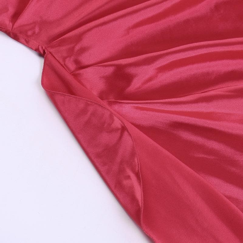 Slit solid satin one shoulder irregular ruched maxi dress - View 6