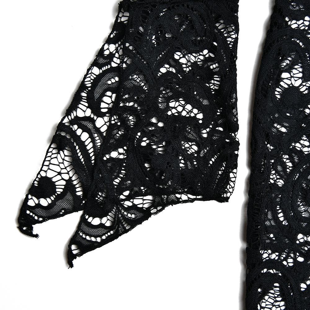 Lace see through long sleeve v neck solid maxi dress - View 9