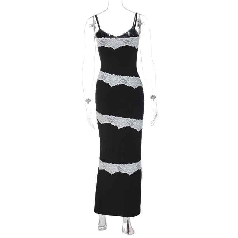 V neck lace hem contrast irregular cami maxi dress - View 4