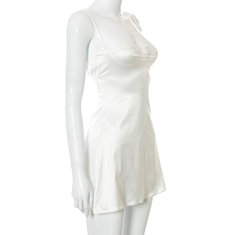 Lace hem satin ruched hollow out backless cami mini dress - View 3