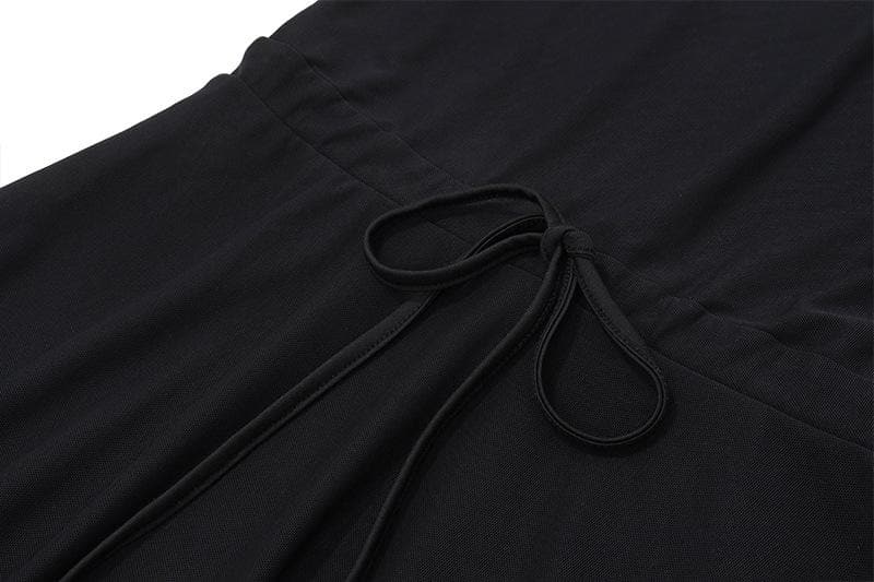 Long flared sleeve crewneck self tie mesh backless mini dress - View 6