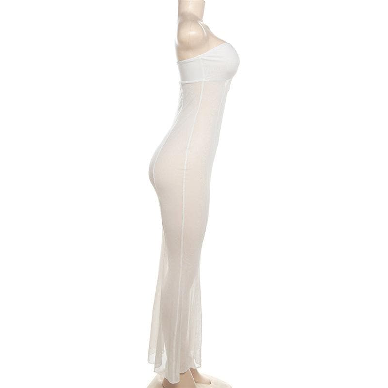 Mesh see through o ring hollow out backless tube maxi dress - View 5