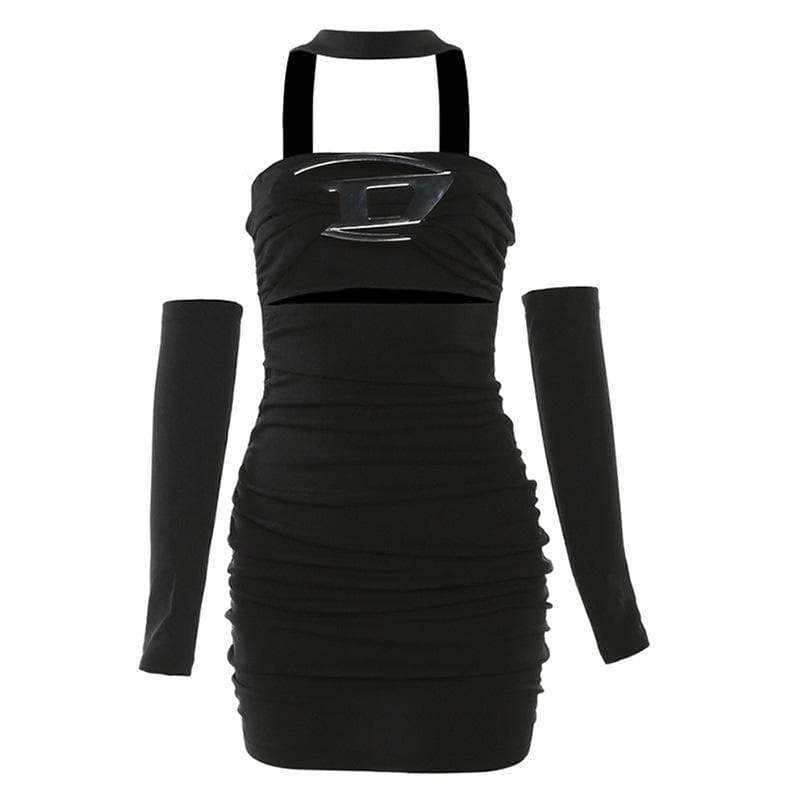 Glove Halter Neck Cut Out Ruched Bodycon Mini Dress - View 4
