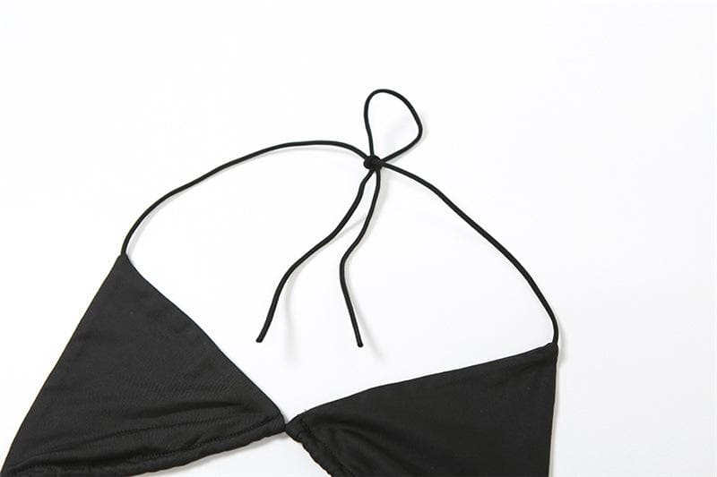 Ruched sheer mesh solid halter self tie backless 3 piece maxi dress - View 5