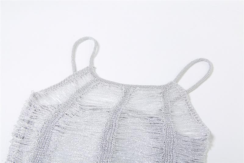 Crochet hollow out solid backless square neck cami mini dress - View 4