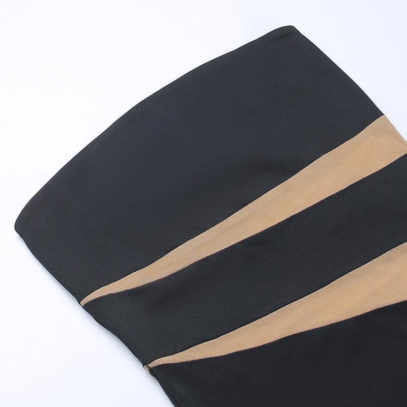 Mesh patchwork contrast irregular tube mini dress - View 6