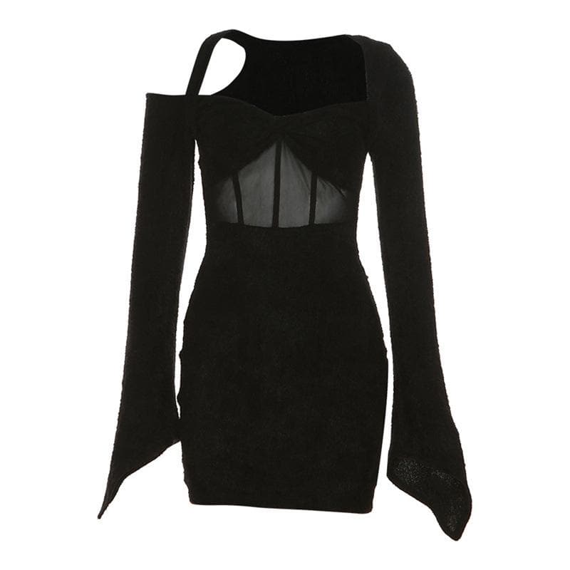 Mesh Sweetheart Long Sleeve Corset Bodycon Mini Dress - View 2