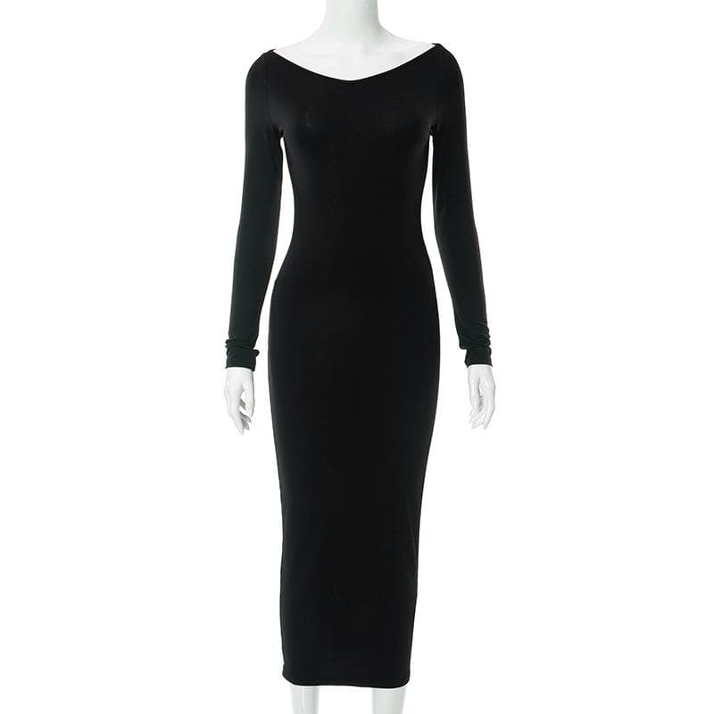 Patchwork mesh long sleeve contrast v neck midi dress - View 3