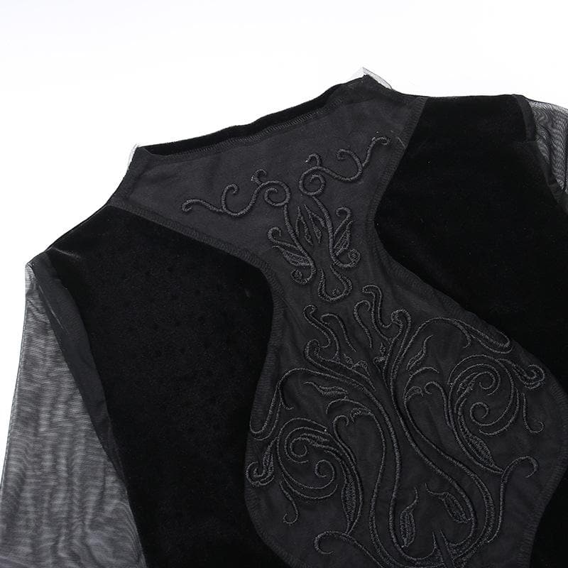 Mesh crewneck long sleeve see through embroidery mini dress - View 6