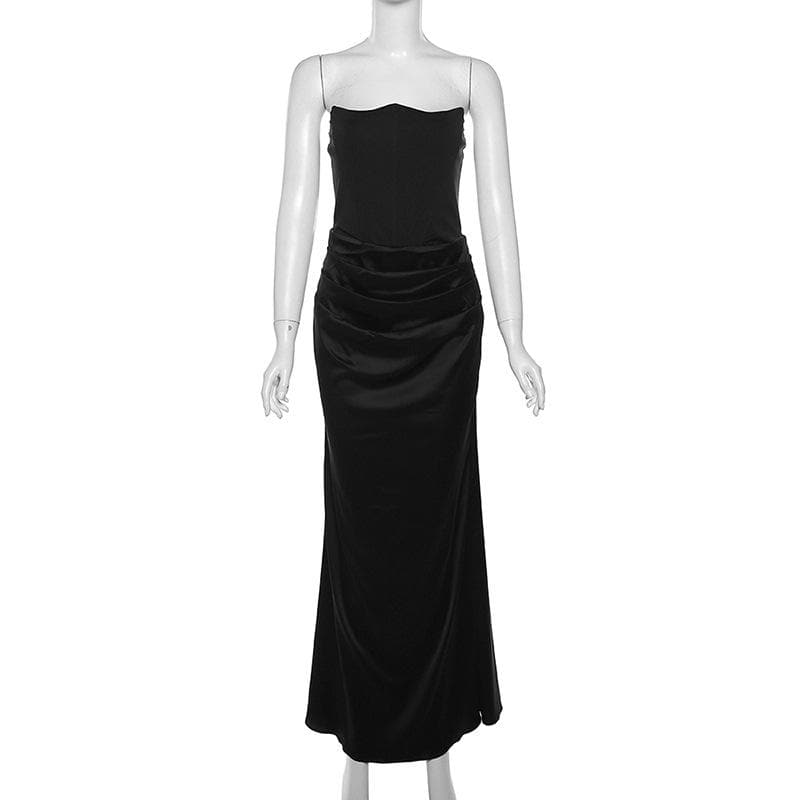 Corset solid ruched backless tube maxi dress - View 2