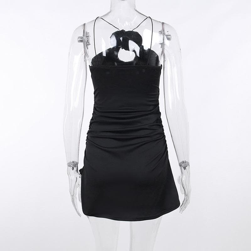 Rosette Appliqué Halter Cut Out Ruched Bodycon Mini Dress - View 5