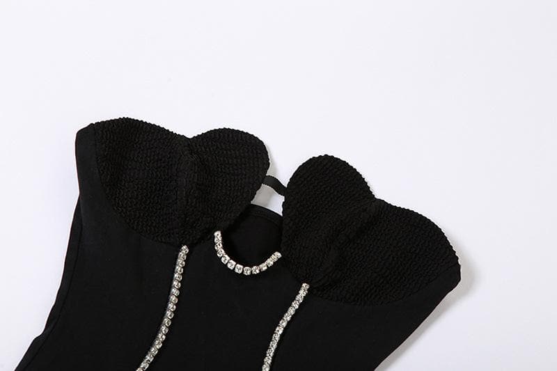 Solid sweetheart neck beaded ruched backless tube mini dress - View 4