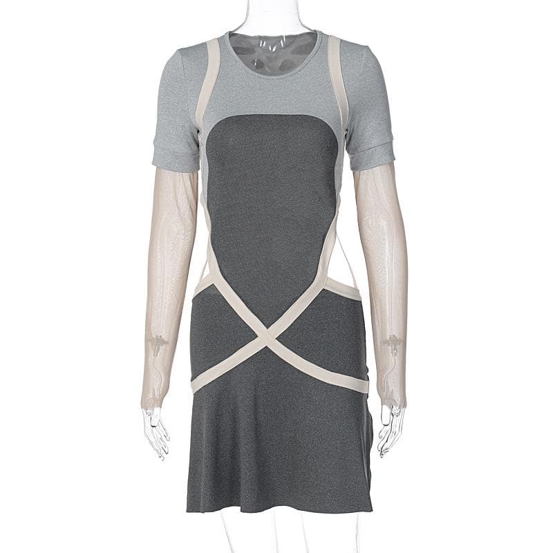 Mesh long sleeve contrast cross front mini dress - Final Sale - View 2