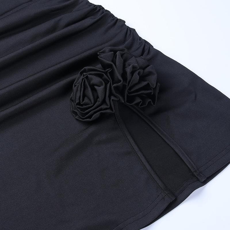 Rosette Appliqué Halter Cut Out Ruched Bodycon Mini Dress - View 7