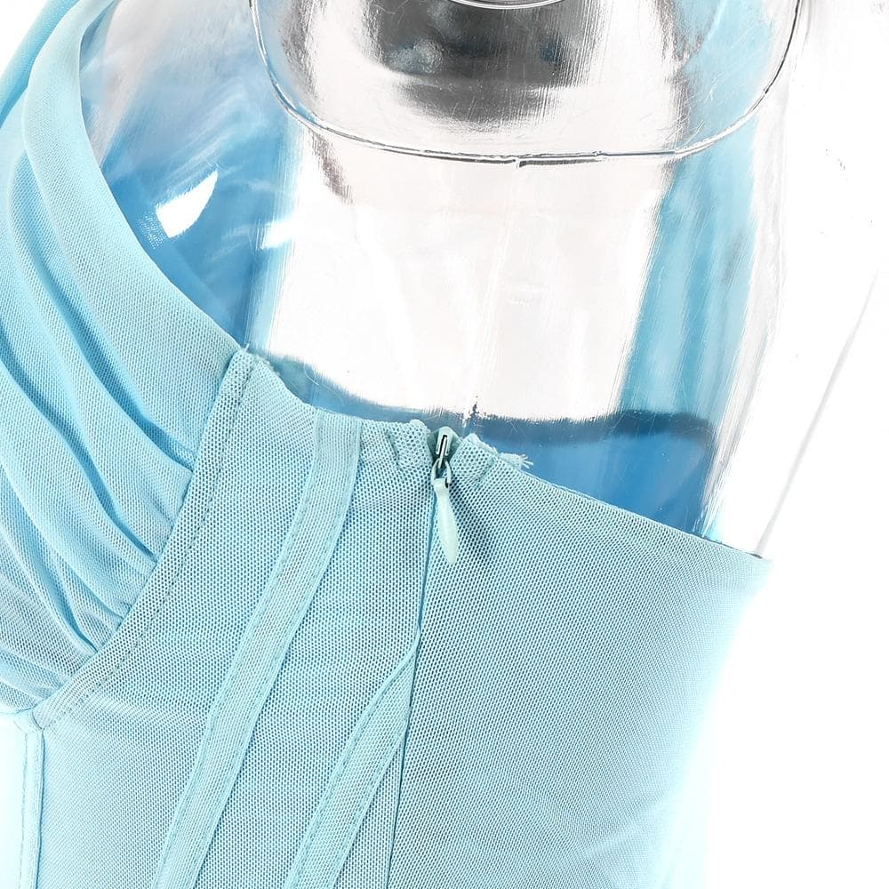 One Shoulder Mesh Ruched Cut Out Bodycon Mini Dress - View 11