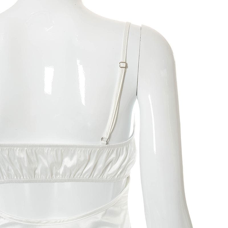 Lace hem satin ruched hollow out backless cami mini dress - View 8