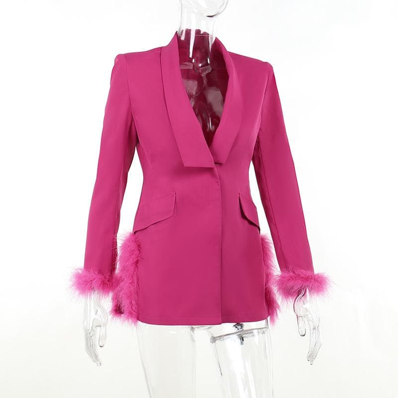 Feather turnover collar long sleeve v neck solid button mini dress - View 3