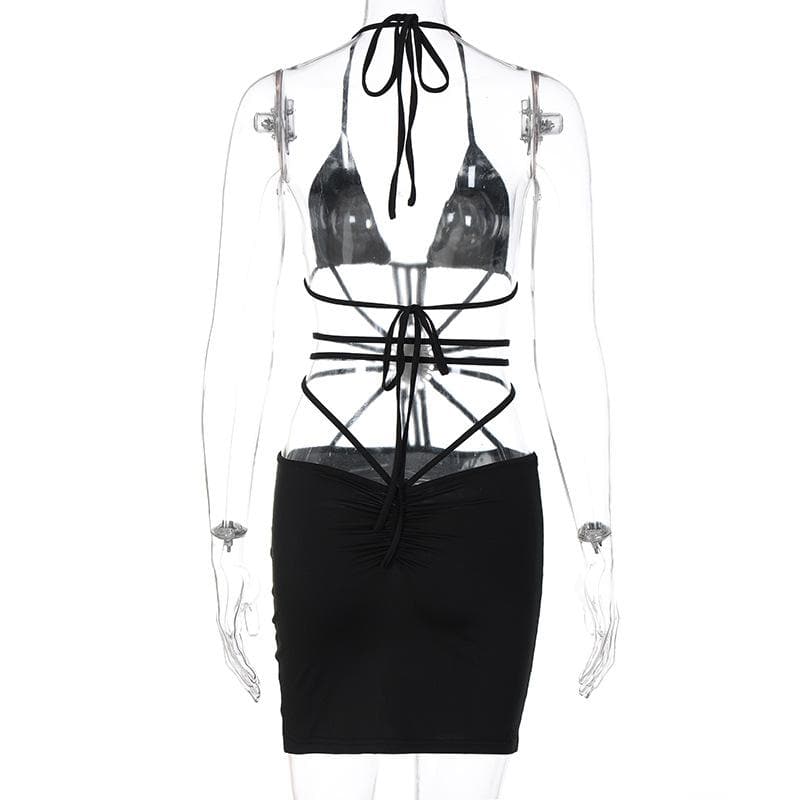 Halter Neck Strappy Cut Out Stone Applique Bodycon Mini Dress - View 4