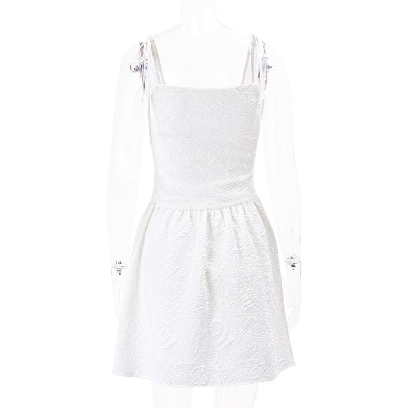 Textured Tie Strap Square Neck Corset Fit and Flare Mini Dress - View 3