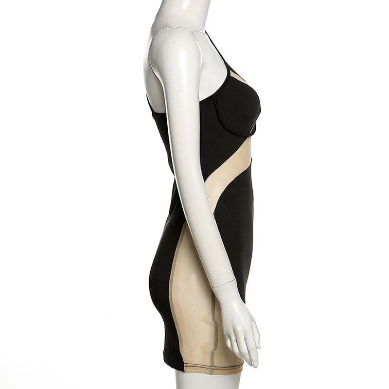 Mesh see through irregular one shoulder mini dress - View 3