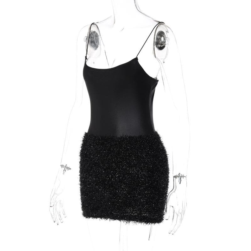 Textured solid satin u neck spaghetti strap sleeveless mini dress - View 3