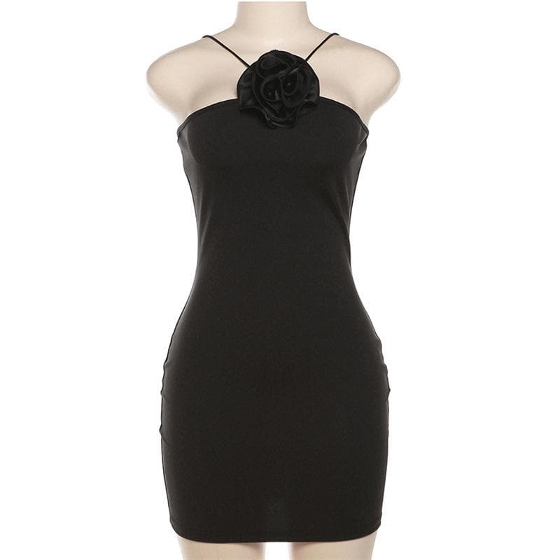 Halter Neck Sleeveless Flower Applique Bodycon Mini Dress - View 8