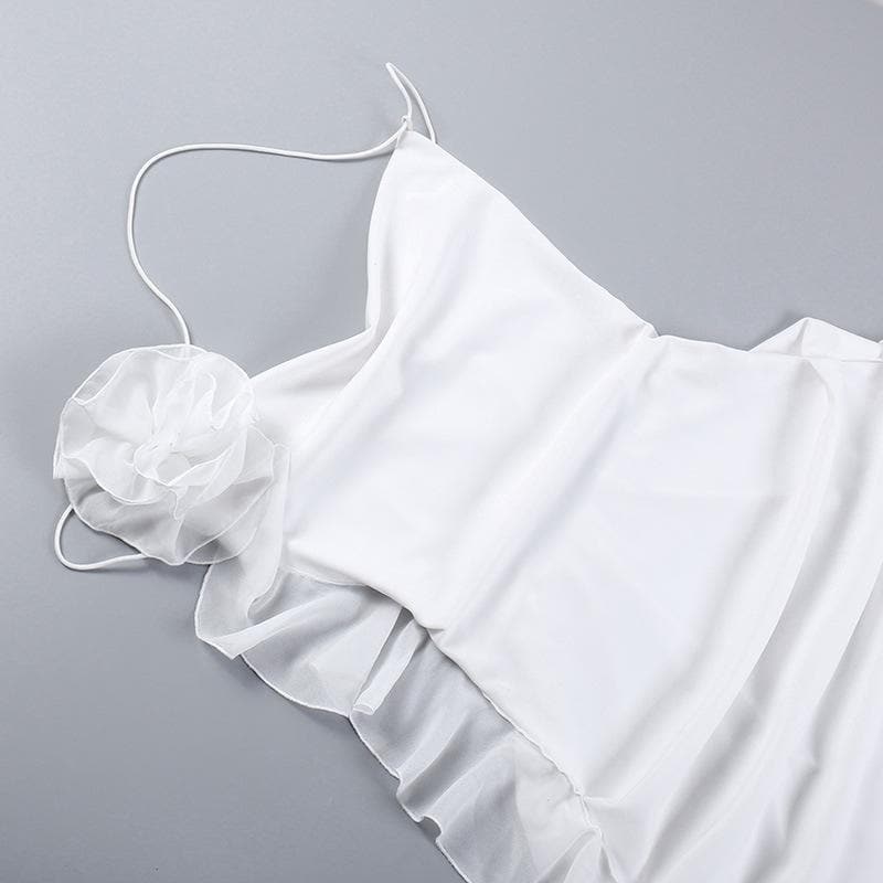 Cowl Neck Halter Flower Applique Ruffle Bodycon Mini Dress - View 9