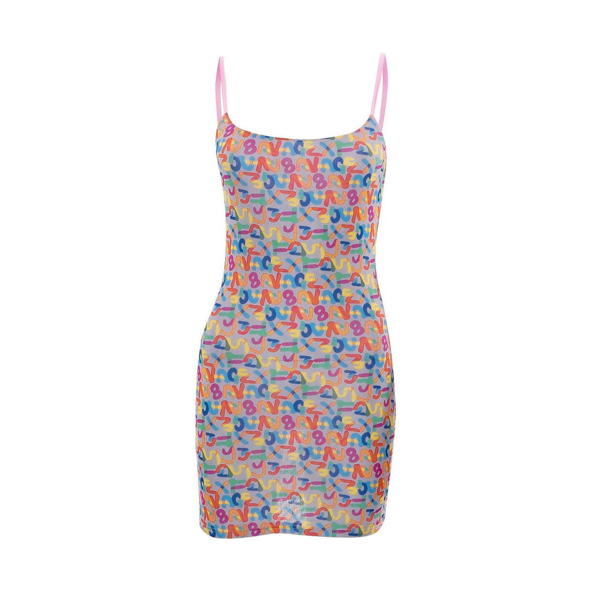 Mesh letter print contrast square neck backless cami mini dress - View 2