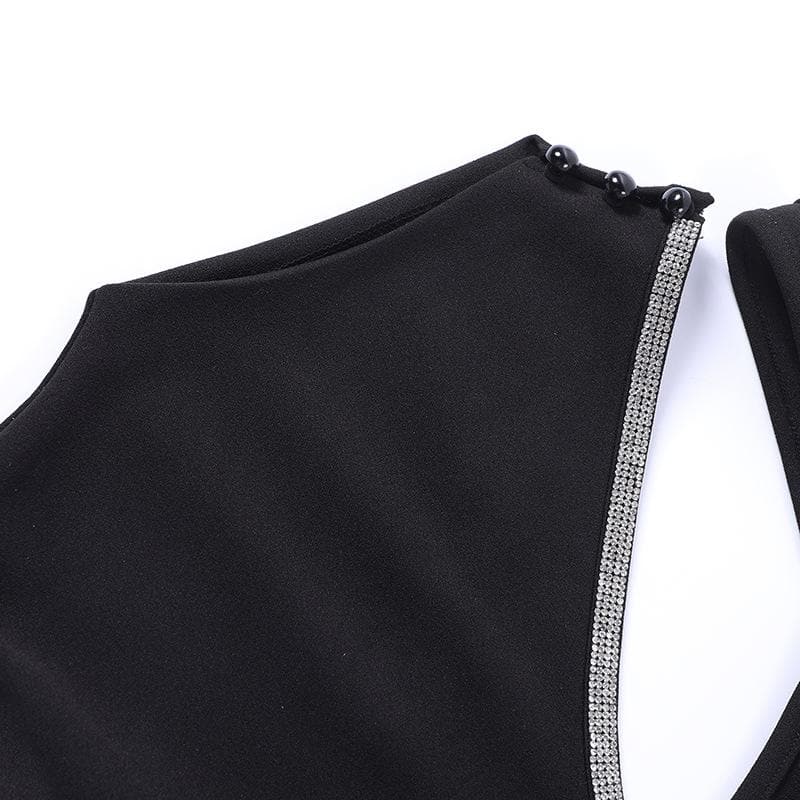 Beaded irregular button gloves hollow out long sleeve mini dress - View 5