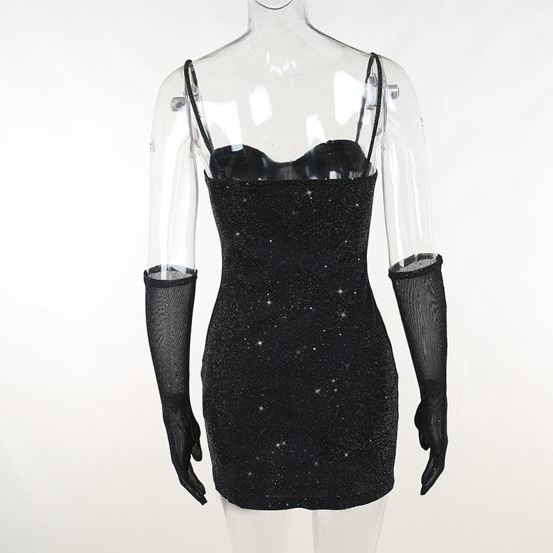Gloves solid beaded slit sweetheart neck cami mini dress - View 4