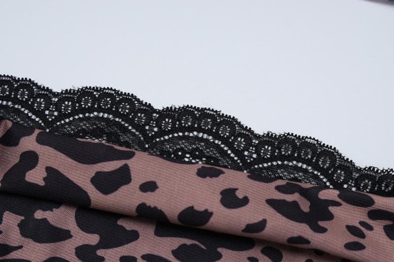 Leopard Print Cowl Neck Lace Trim Slit Bodycon Midi Dress - View 5