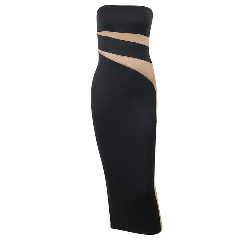 Mesh patchwork contrast irregular tube mini dress - View 2