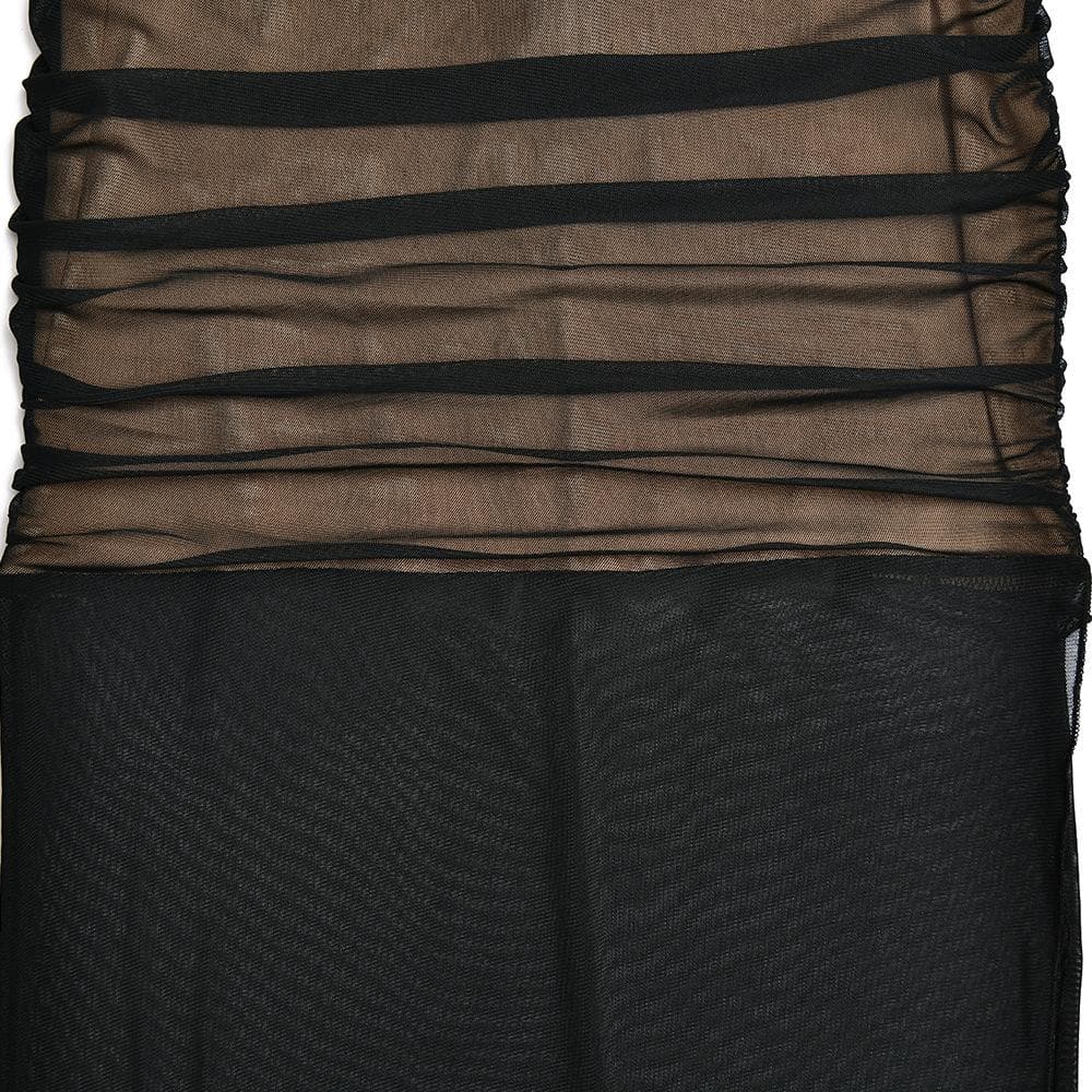 Mesh v neck ruched slit zip-up spaghetti strap maxi dress - View 9