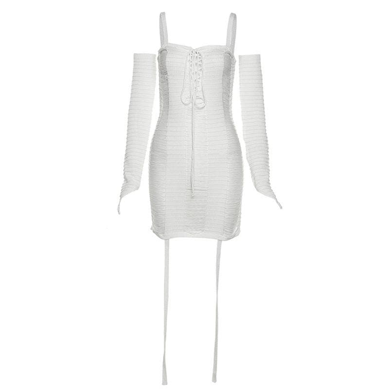 Ribbed Lace Up Corset Spaghetti Strap Mini Dress and Sleeve Set