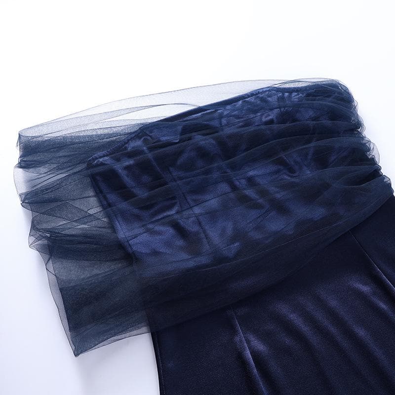 One shoulder irregular mesh ruched slit midi dress - View 4