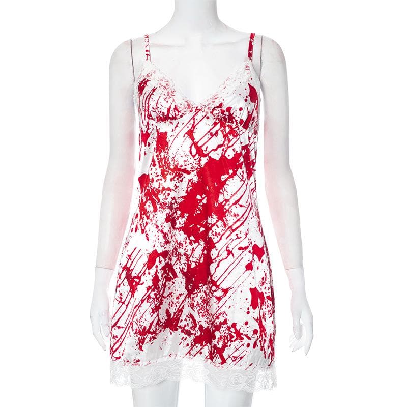 Lace hem contrast v neck backless cami mini dress - View 2