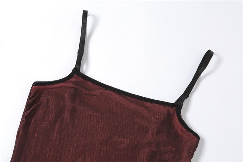 Mesh slit square neck irregular backless cami mini dress - View 5