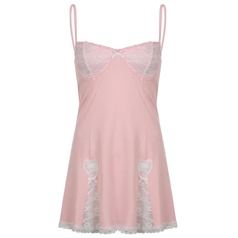 Low cut bowknot lace ruffled cami A line dress - View 11